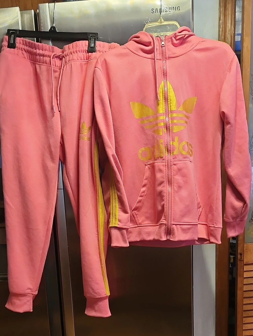 adidas Pink Hoodie & Joggers Set with Yellow Logo